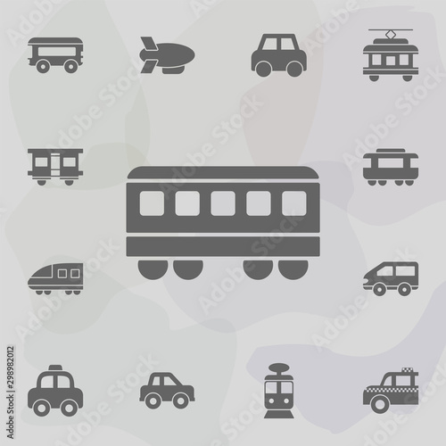 Fototapeta Naklejka Na Ścianę i Meble -  Railway Car, Train, City Passenger transport icon. Simple set of transport icons. One of the collection for websites, web design, mobile app