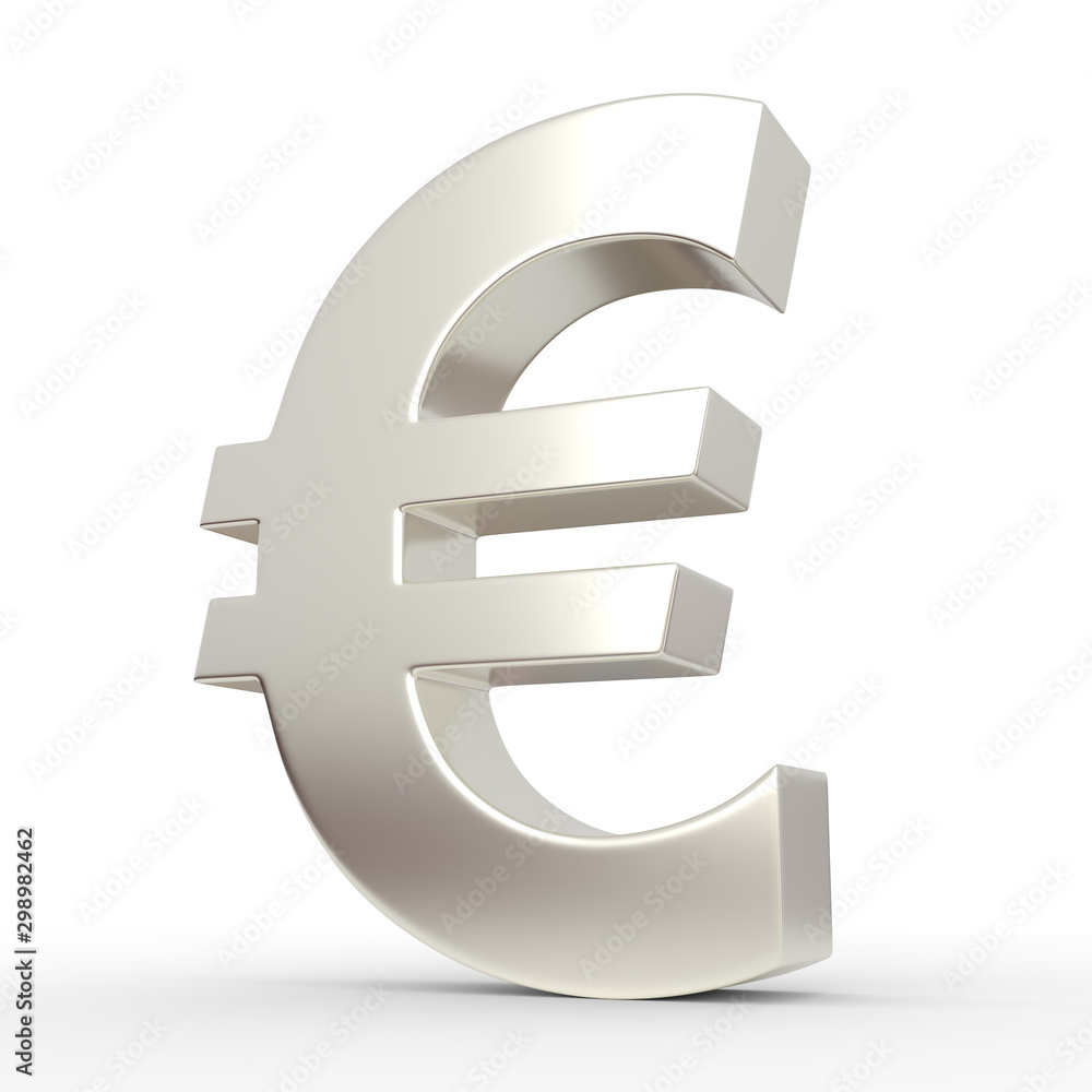 Metal euro sign isolated on white background. Chrome symbol. 3d rendering illustration Metal euro sign isolated on white background. Chrome symbol. 3d rendering illustration