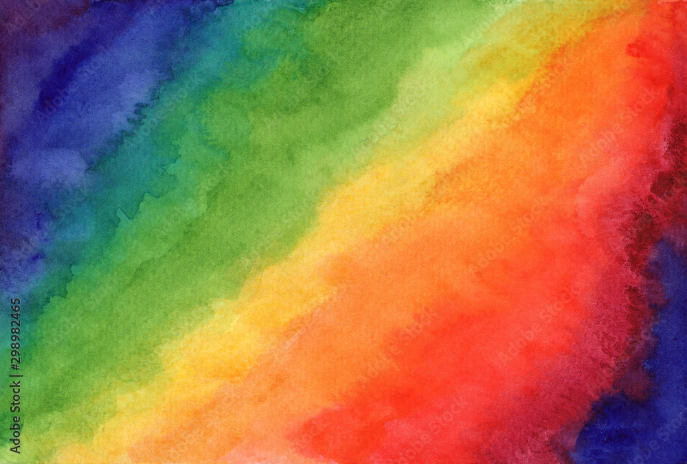 Bright striped rainbow watercolor abstract background. Contrast hand drawn colorful vibrant watercolour texture for software, ui design, web, apps wallpaper, banner