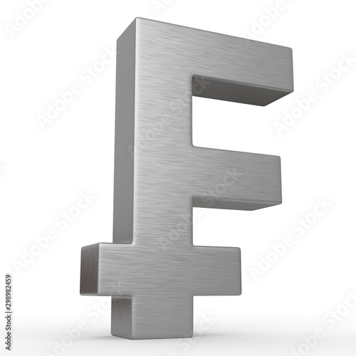 Metal franc sign isolated on white background. Chrome symbol. 3d rendering illustration
