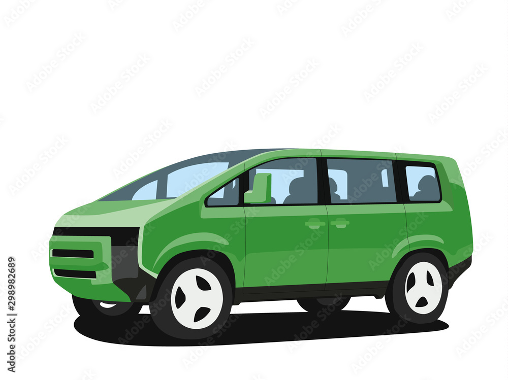 Minivan green realistic vector illustration isolated