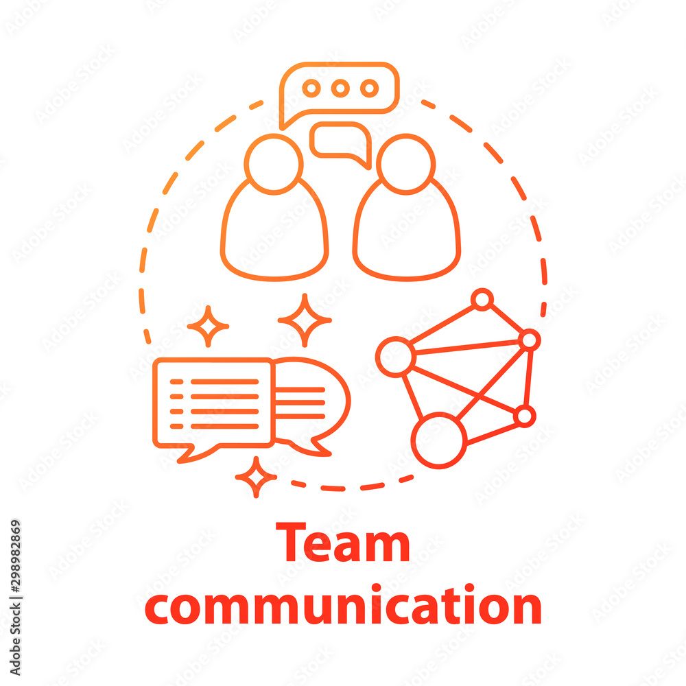 Team communication red gradient concept icon. Teamwork idea thin line illustration. Exchanging information. Networking. Talking to each other. Online chatting. Vector isolated outline drawing.