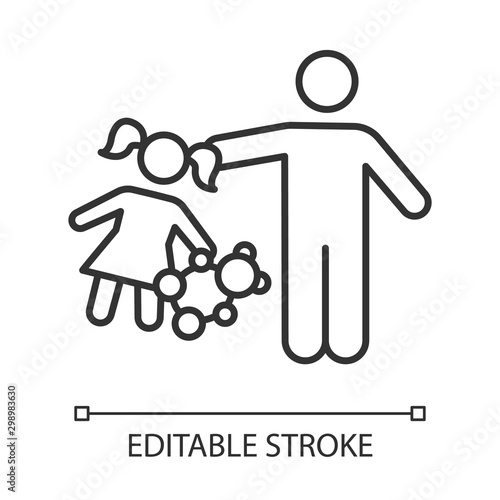 Rape of children linear icon. Child sexual harassment, abuse. Sexual exploitation of small kids. Thin line illustration. Contour symbol. Vector isolated outline drawing. Editable stroke