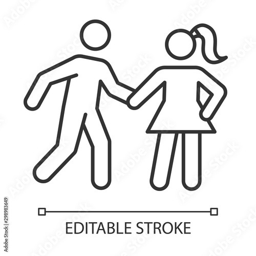 Date rape linear icon. Women abuse, violent behavior. Sexual harassment of females. Victim of assault. Thin line illustration. Contour symbol. Vector isolated outline drawing. Editable stroke