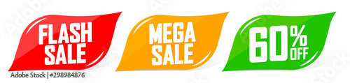 Set Mega Sale banners design template, Flash discount tags, 60% off, great promotion, vector illustration