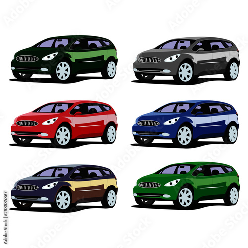 minivan different color set realistic vector illustration isolated