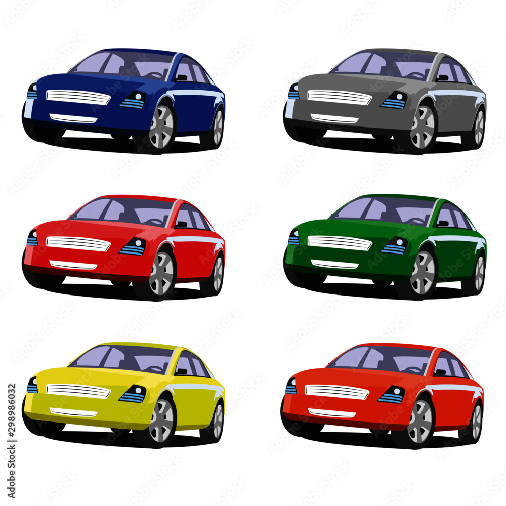 sedan different color set realistic vector illustration isolated