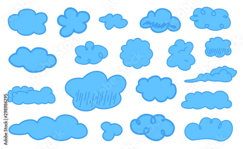 Colorful clouds on isolation background. Doodles on white. Hand drawn infographic elements. Colored illustration. Sketches for artworks
