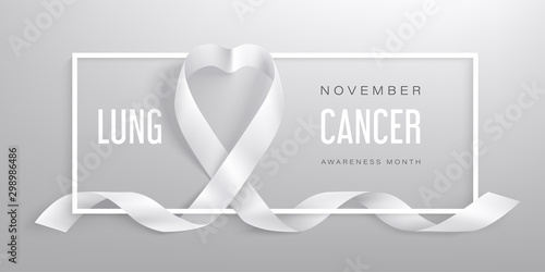 lung cancer awareness month vector banner with photorealistic white ribbon