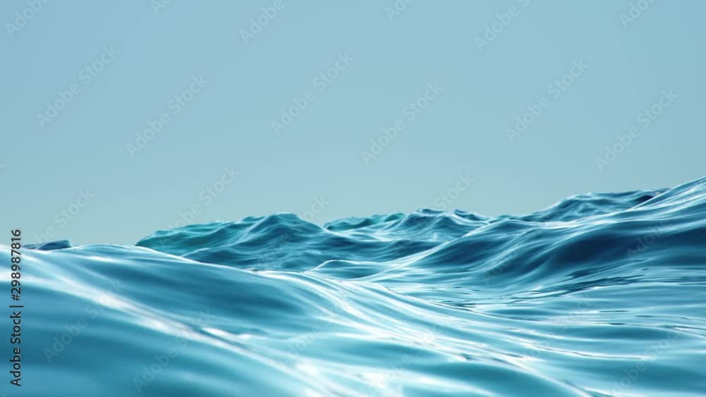 Sea, ocean, waves close-up view. Blue waves sea water. Blue crystal clear water. Rays of sunlight shining from above penetrate deep clear blue water. Sunlight beams underwater. 3D 4K animation Sea, ocean, waves close-up view. Blue waves sea water. Blue crystal clear water. Rays of sunlight shining from above penetrate deep clear blue water. Sunlight beams underwater. 3D 4K animation