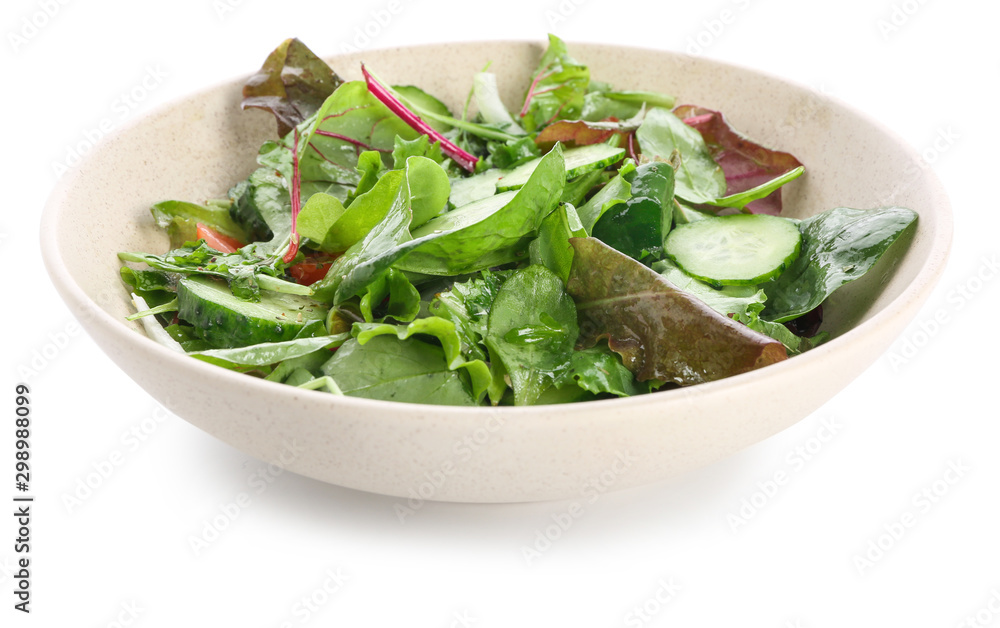 Plate with fresh vegetable salad on white background Plate with fresh vegetable salad on white background