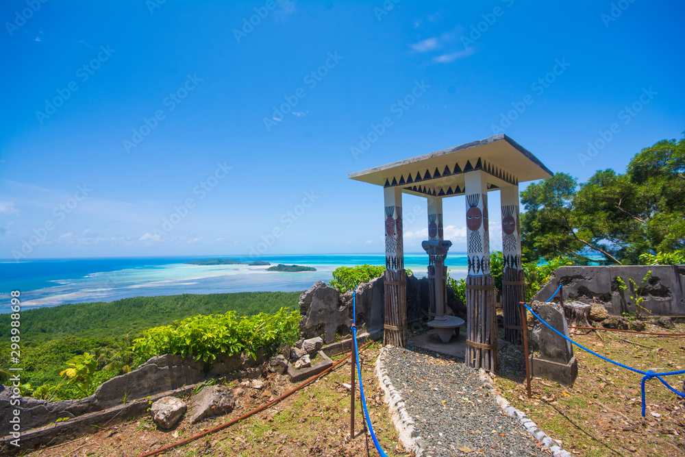 Tropical blue ocean view and Observation deck, Todai - Japanese light house that is ruin of WW2, Ngarchelong, Palau, Pacific Tropical blue ocean view and Observation deck, Todai - Japanese light house that is ruin of WW2, Ngarchelong, Palau, Pacific