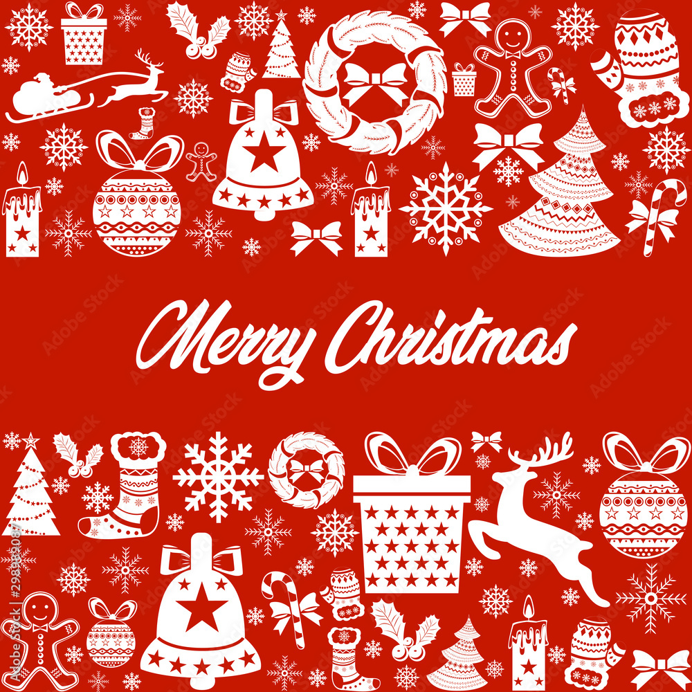 merry christmas colorful icon elements card red background