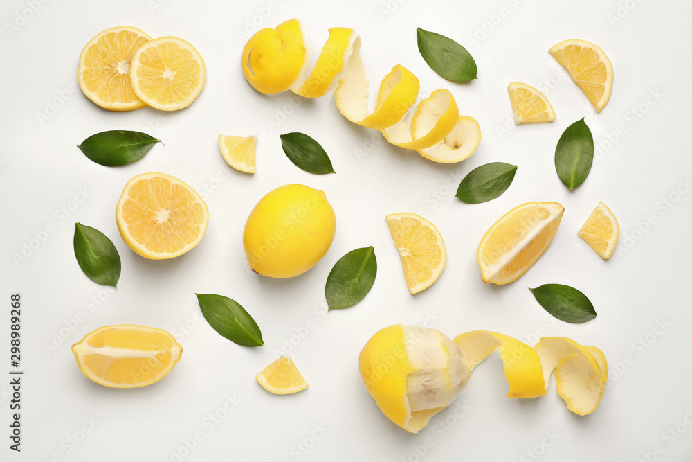 Ripe lemons on white background