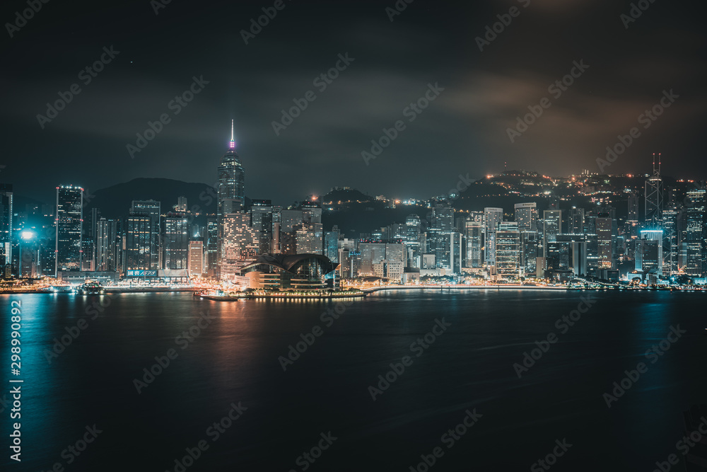 Victoria Harbor nightscape view from hotel