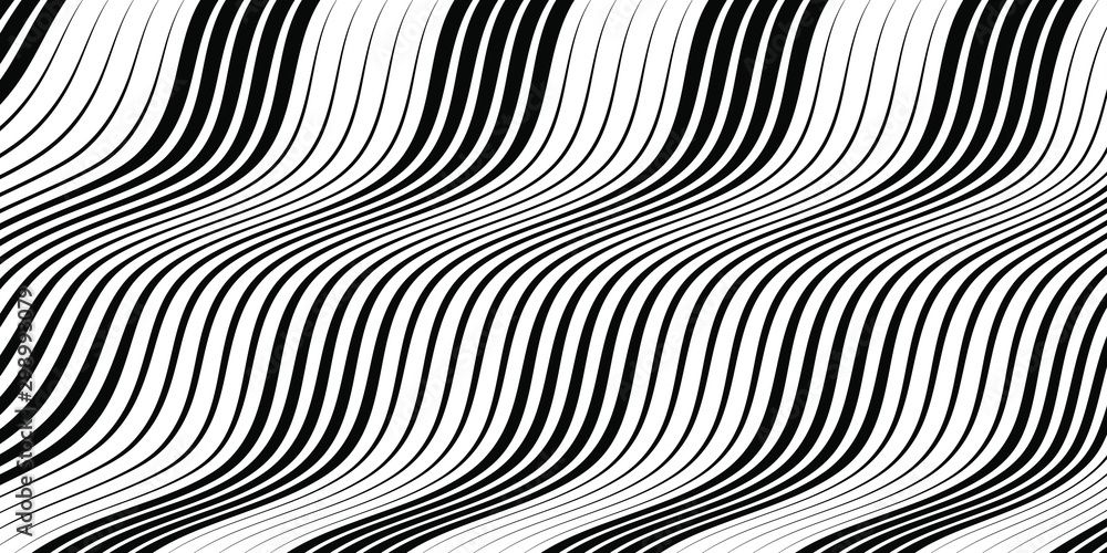 Oblique black wavy triangles. Monochrome trendy background. Op art. For prints, web pages, template and textile design