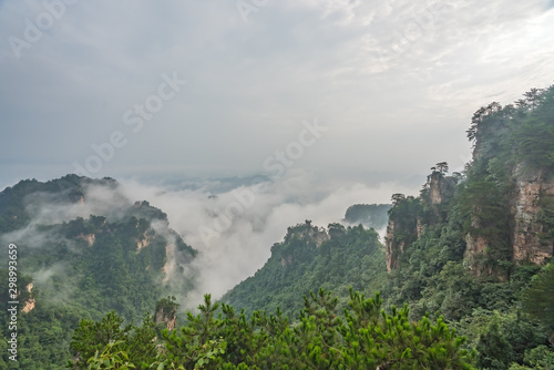 Low clouds engulfing stone pillars of Tianzi mountains in Zhangjiajie © Pav-Pro Photography 