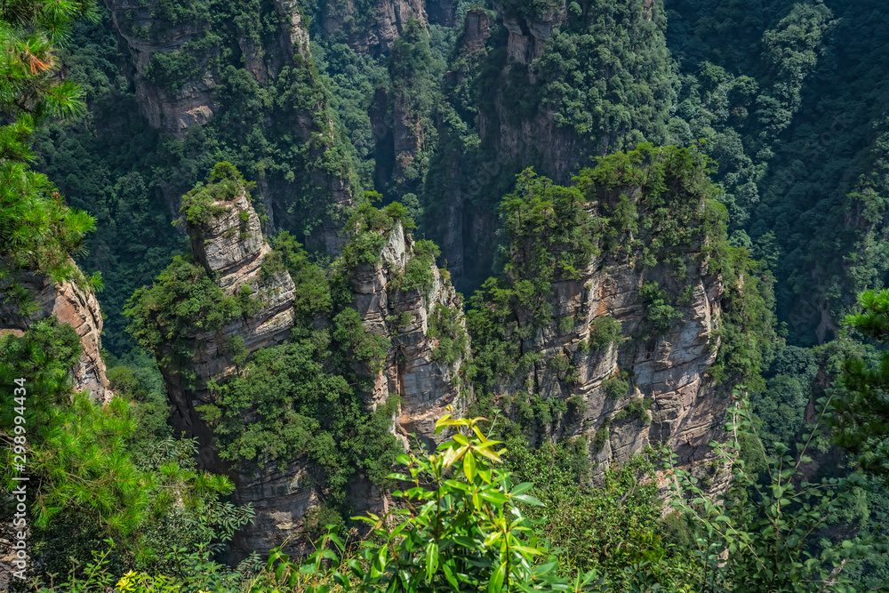 Vertical karst pillar rock formations seen from the Enchanting terrace viewpoint Vertical karst pillar rock formations seen from the Enchanting terrace viewpoint