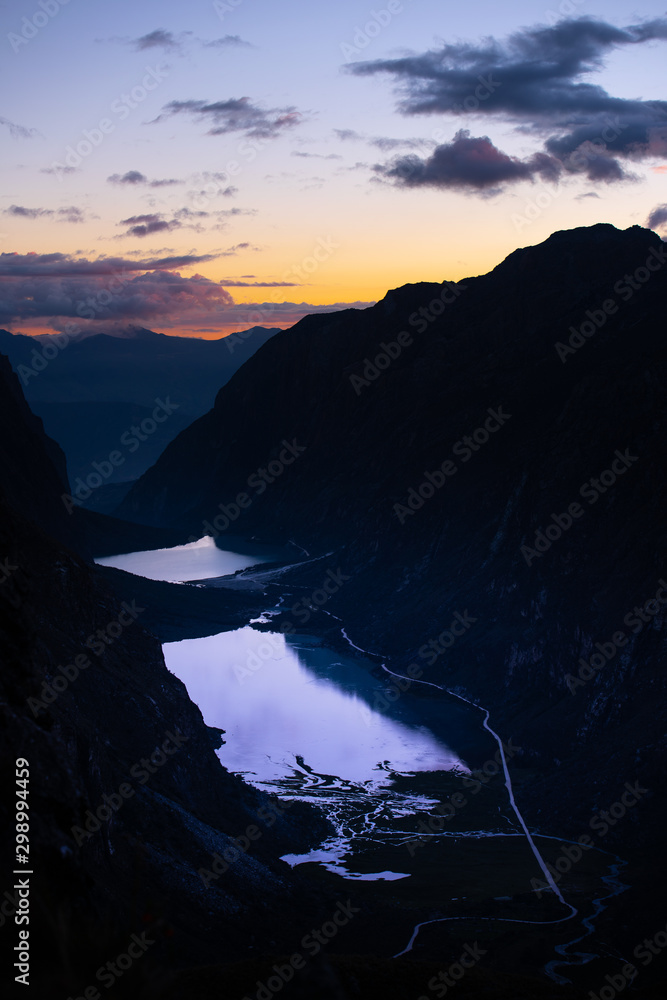 Reflects in Llanganuco lake, Yungay, Peru.