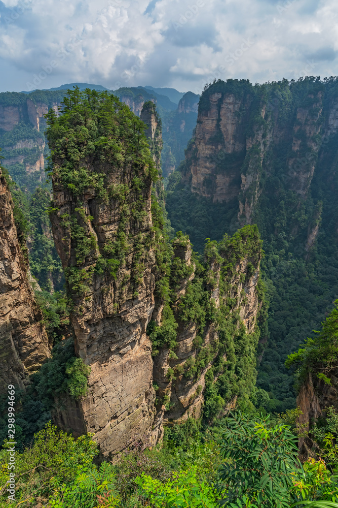 Vertical karst pillar rock formations seen from the Enchanting terrace viewpoint