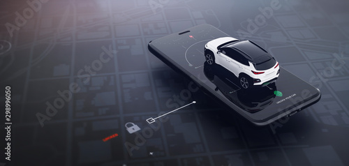 Smartphone application UI for remotely car control (remote car lock) (3D Illustration)