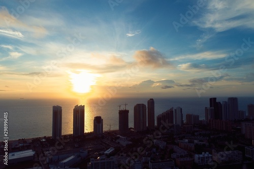 Aerial view of sunrise in Sunny Isles Beach  Miami  United States. Great landscape. Vacation travel. Travel destination.