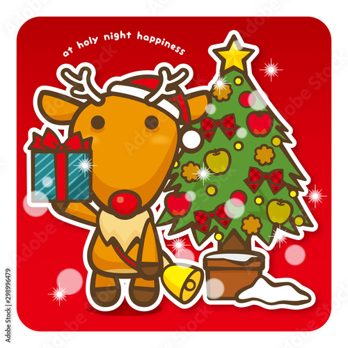 はっぴークリスマス　クリスマスツリーとトナカイさんからプレゼント（赤） © suzumeclub