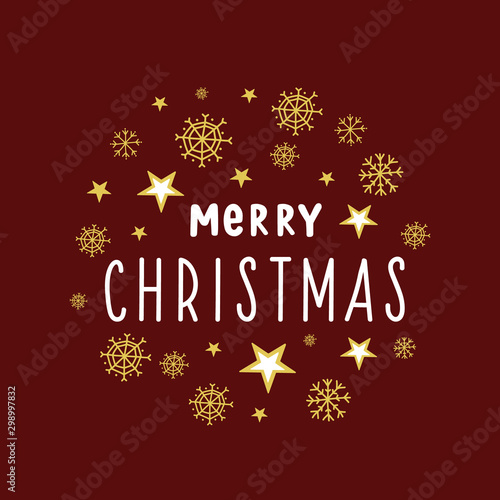 Christmas card with stars and snowflakes. Vector illustration in doodle style. Merry Christmas