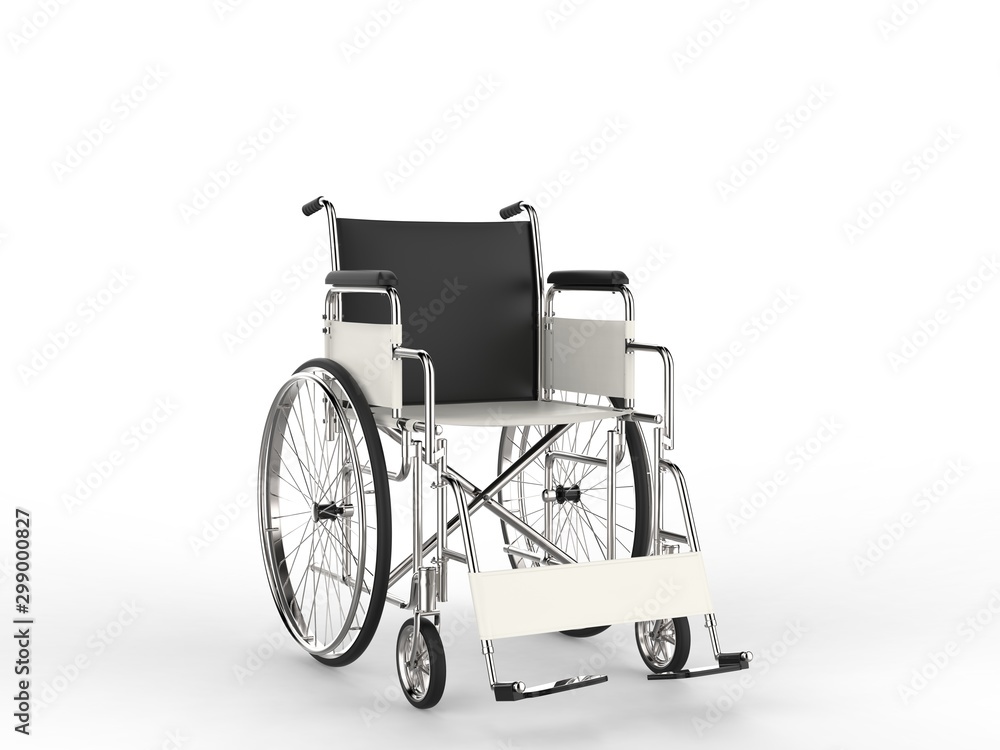 Wheelchair with black white leather seat and back rest - back view Wheelchair with black white leather seat and back rest - back view