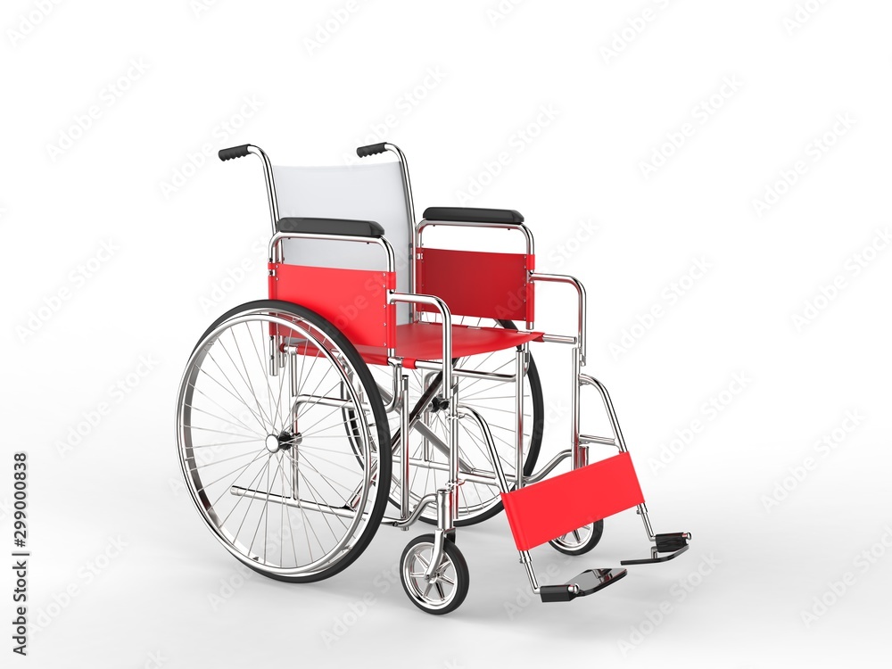Wheelchair with red and white leather seat and back rest