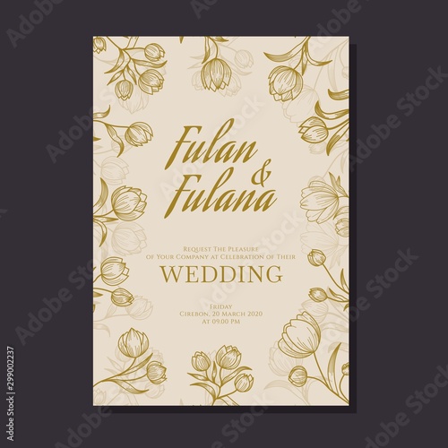 floral flower ornament wedding invitation card modern minimalist decoration style doodle hand drawn beauty plant botanical foliage background mockup template tulip vector illustration