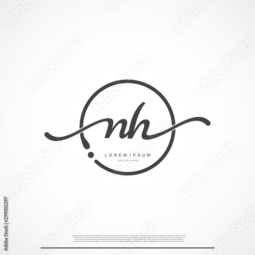 Elegant Signature Initial Letter NH Logo With Circle.