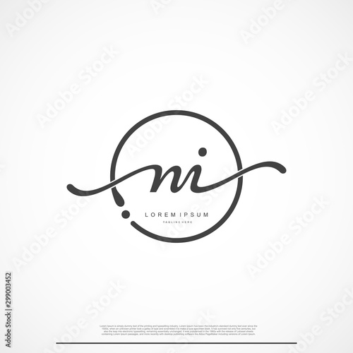 Elegant Signature Initial Letter NI Logo With Circle.