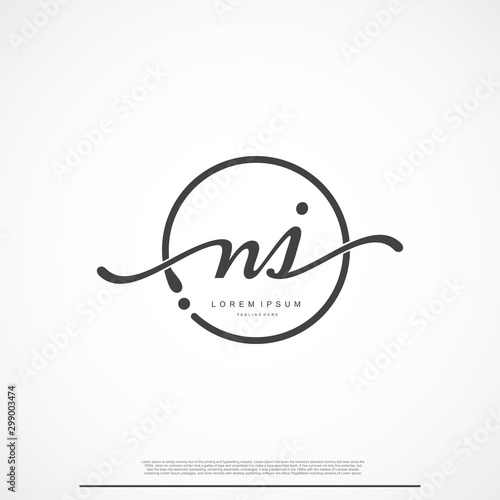 Elegant Signature Initial Letter NJ Logo With Circle.