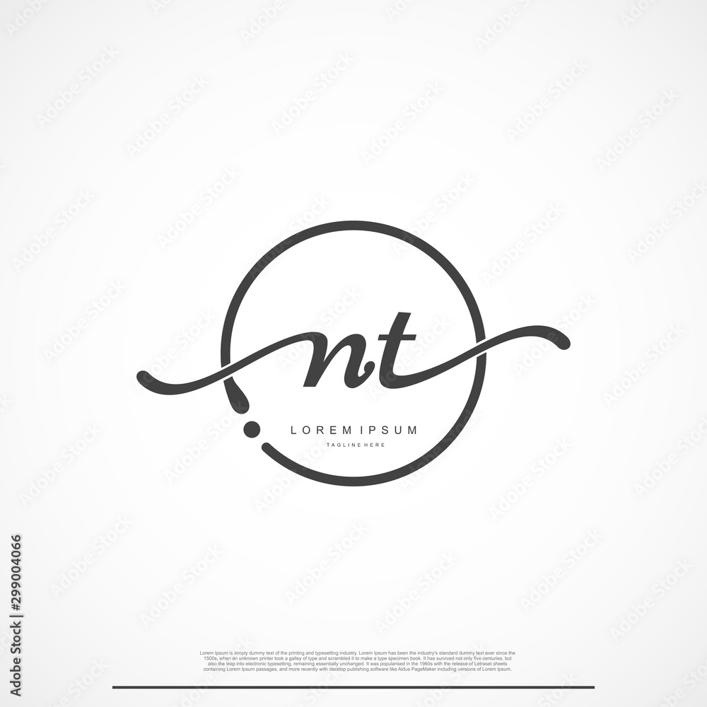 Elegant Signature Initial Letter NT Logo With Circle. Elegant Signature Initial Letter NT Logo With Circle.