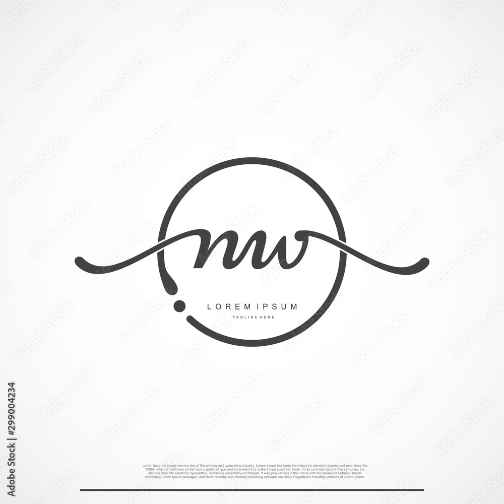 Elegant Signature Initial Letter NW Logo With Circle. Elegant Signature Initial Letter NW Logo With Circle.