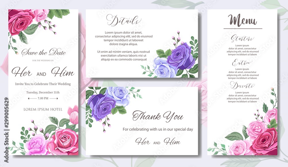 Wedding Invitation Card with Beautiful Flower and Leaves