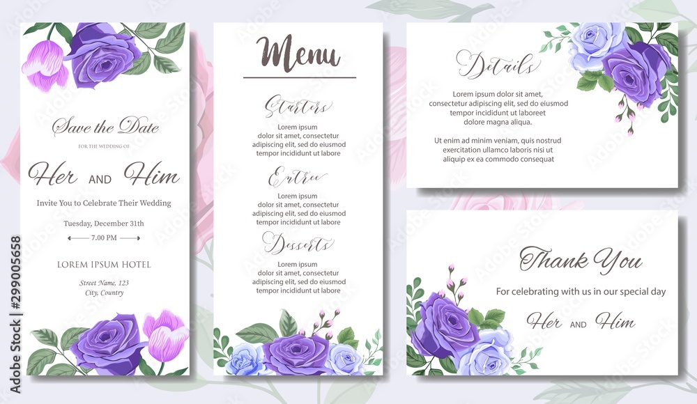 Wedding Invitation Card with Beautiful Flower and Leaves