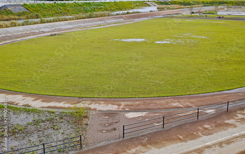 台風の大雨で流入した水が引いた後の境川遊水地公園の今田遊水地