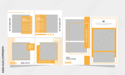 Set of social media stories and post frame templates. Editable modern minimal square banner for mobile apps.