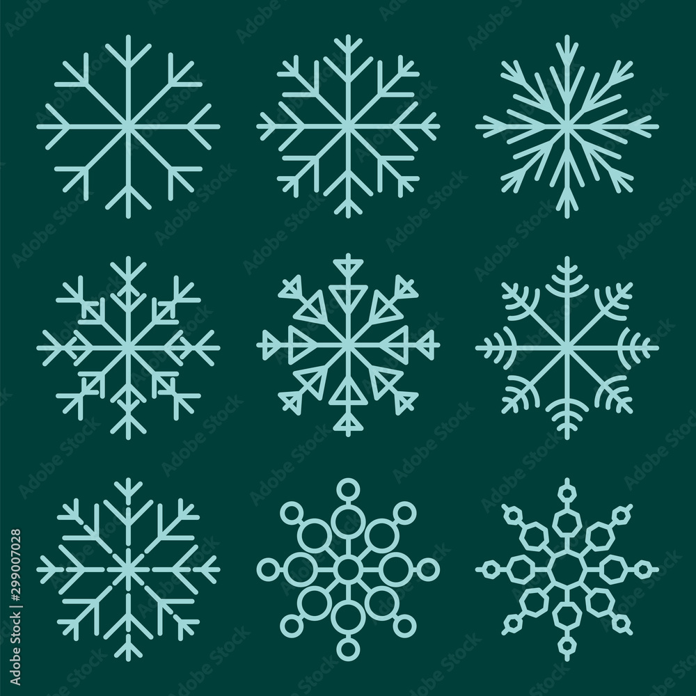 snowflake winter icon set for UI and Christmas background.