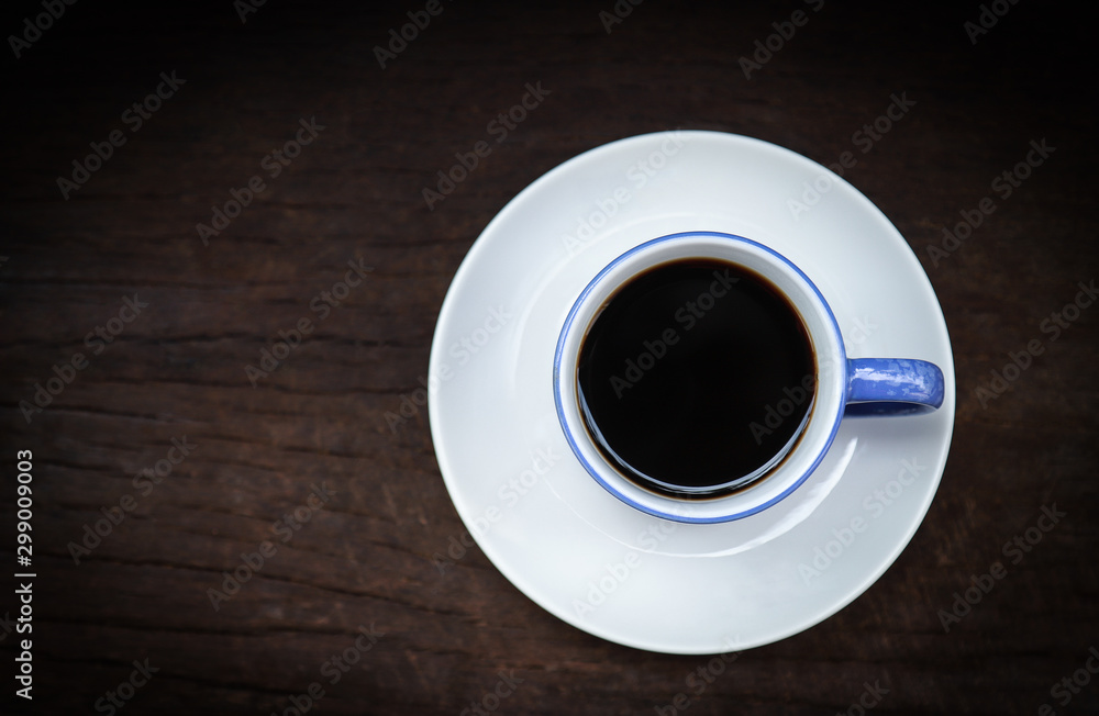 Blue cup of black coffee for healthy drinking Blue cup of black coffee for healthy drinking