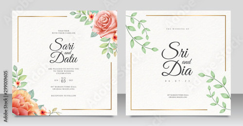 Elegant wedding invitation set template with beautiful floral design