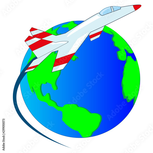 Vector illustration of the planet land and flying plane