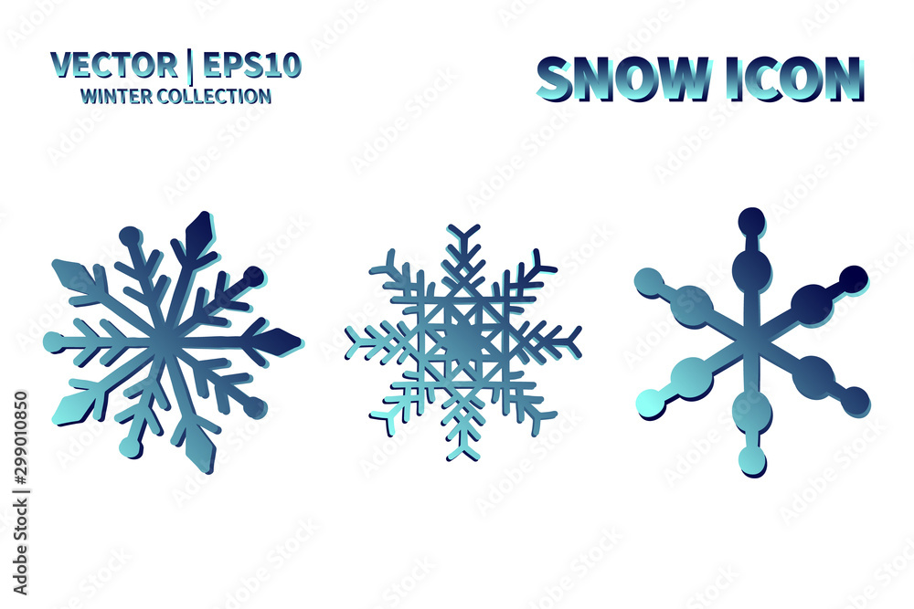 Snowflake vector icon set. Christmas and winter snow flake element collection. Isolated flat new year holiday decoration illustration template. Cold weather object design silhouette symbol