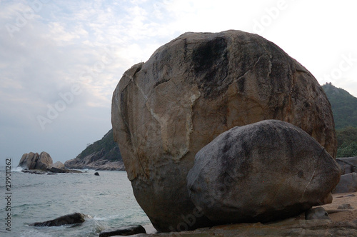 A huge round boulder in Ao Tanote in Koh Tao, Thailand photo