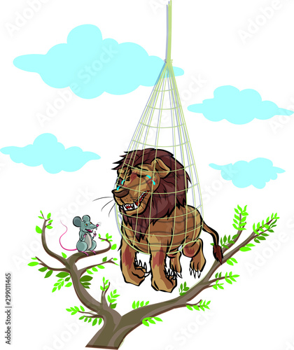 Lion in trap talk with rat