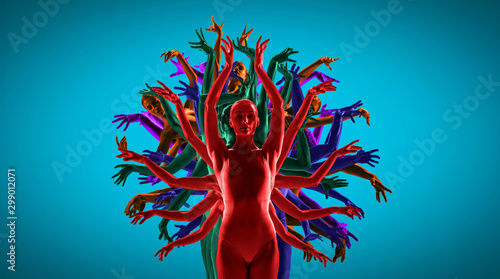 The group of modern ballet dancers like a bright tree. Contemporary art balle...