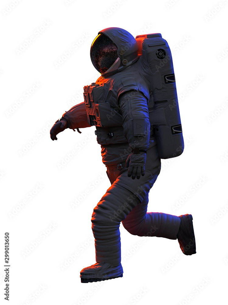 running astronaut, isolated on white background