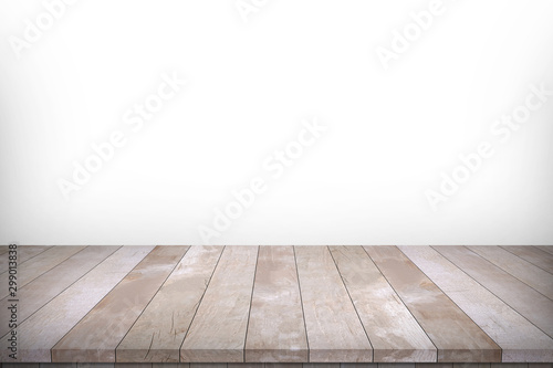 Fototapeta Naklejka Na Ścianę i Meble -  Wood table top isolated on white background. Used for product placement or montage.	